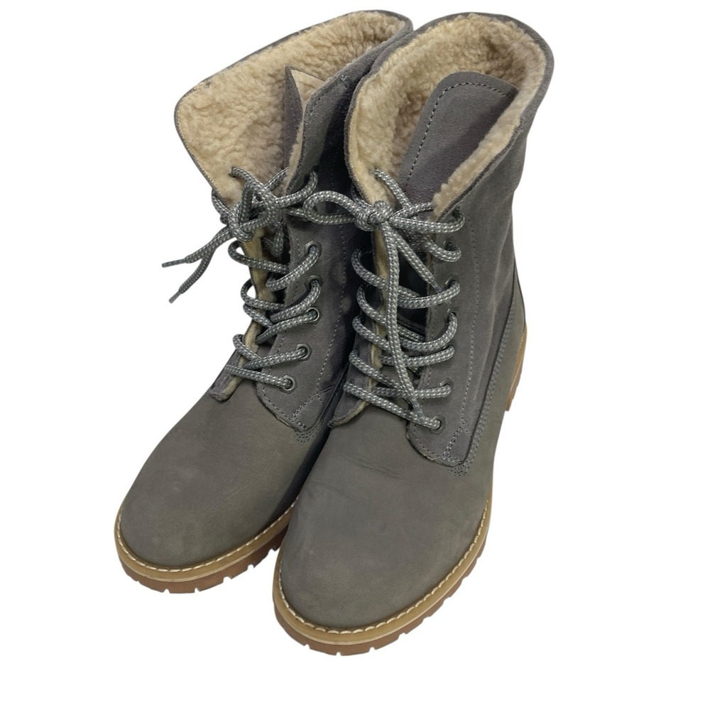 Tamaris Primaloft Gray Suede Lace up Sherpa Lined Above Ankle Boots  8.5/39 Boho